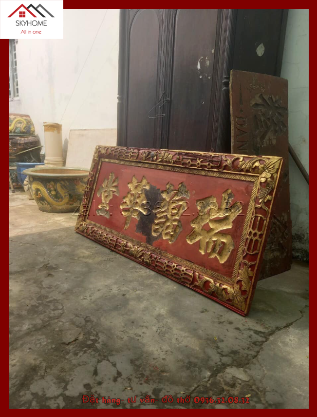 Hoành phi gỗ phòng thờ chữ Thụy Ái hoa đường